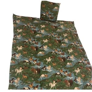 comforter & matching pillow bedding set horses girls or boys blue